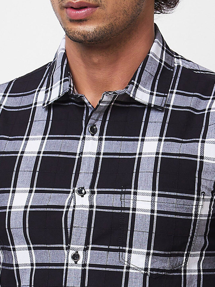 SPYKAR Tartan Checked Spread Collar Cotton Casual Shirt