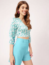 DressBerry Lush Tropical Fetish Printed V-neck Styled Back Crop Top