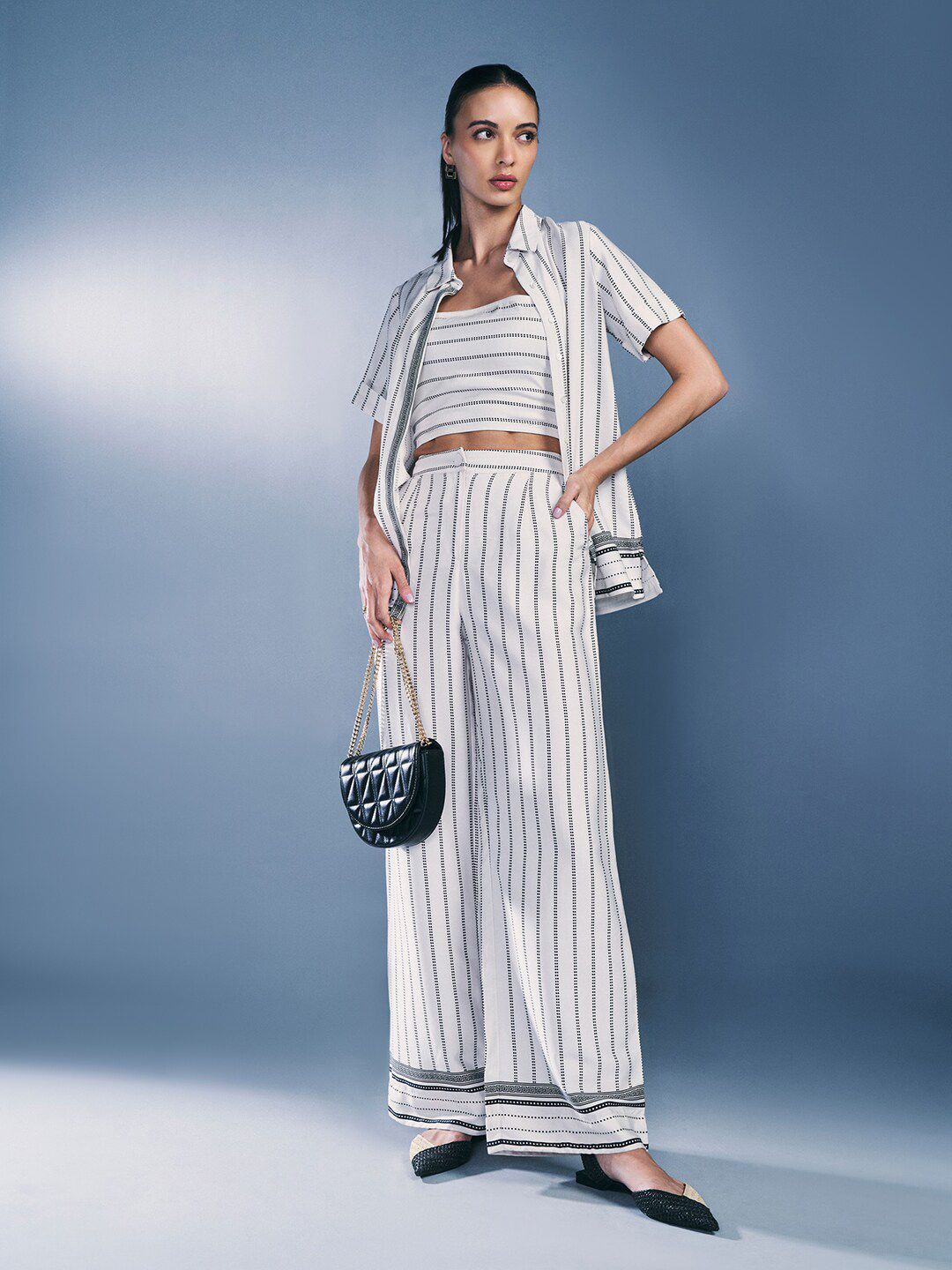 AND Striped Short Sleeves Shirt & Palazzos