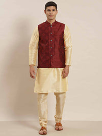 SOJANYA Mandarin Collar Regular Kurta with Churidar with Woven Design Nehru Jacket