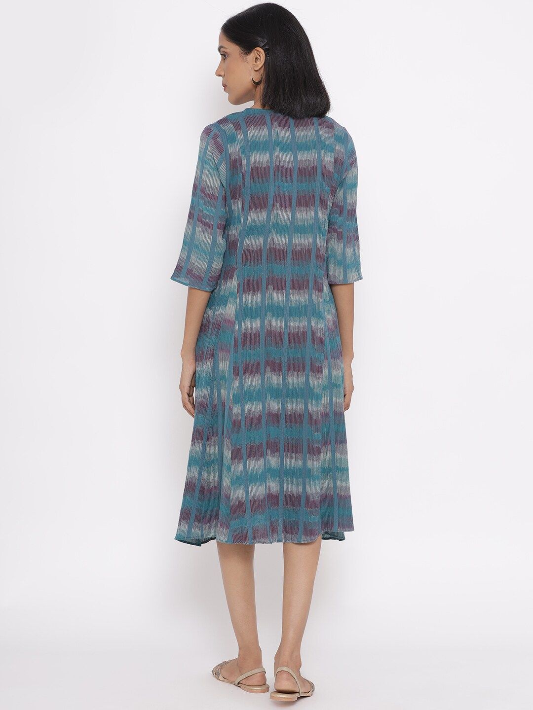 W Striped A-Line Midi Cotton Dress