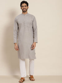 SOJANYA Lelaki Grey Dobby Cotton Linen Kurta