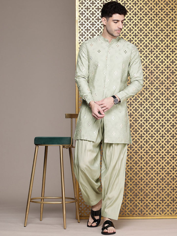 House of Pataudi Ethnic Motifs Embroidered Regular Mirror Work Jashn Kurta with Salwar