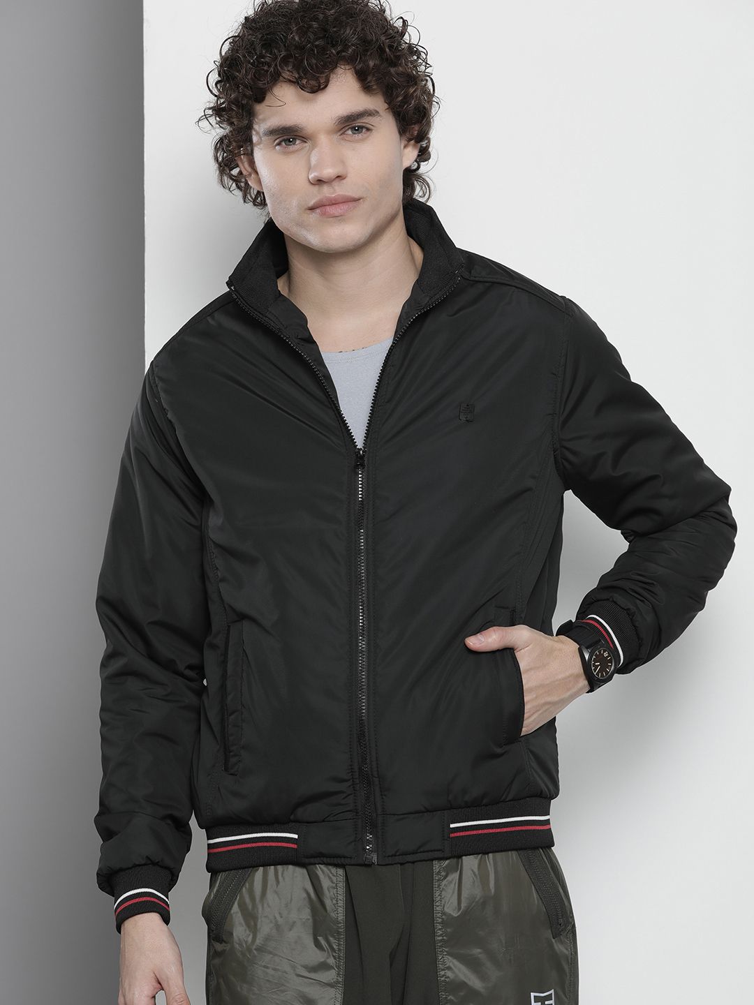 The Indian Garage Co Men Regular Fit Zip-Front Bomber Jacket