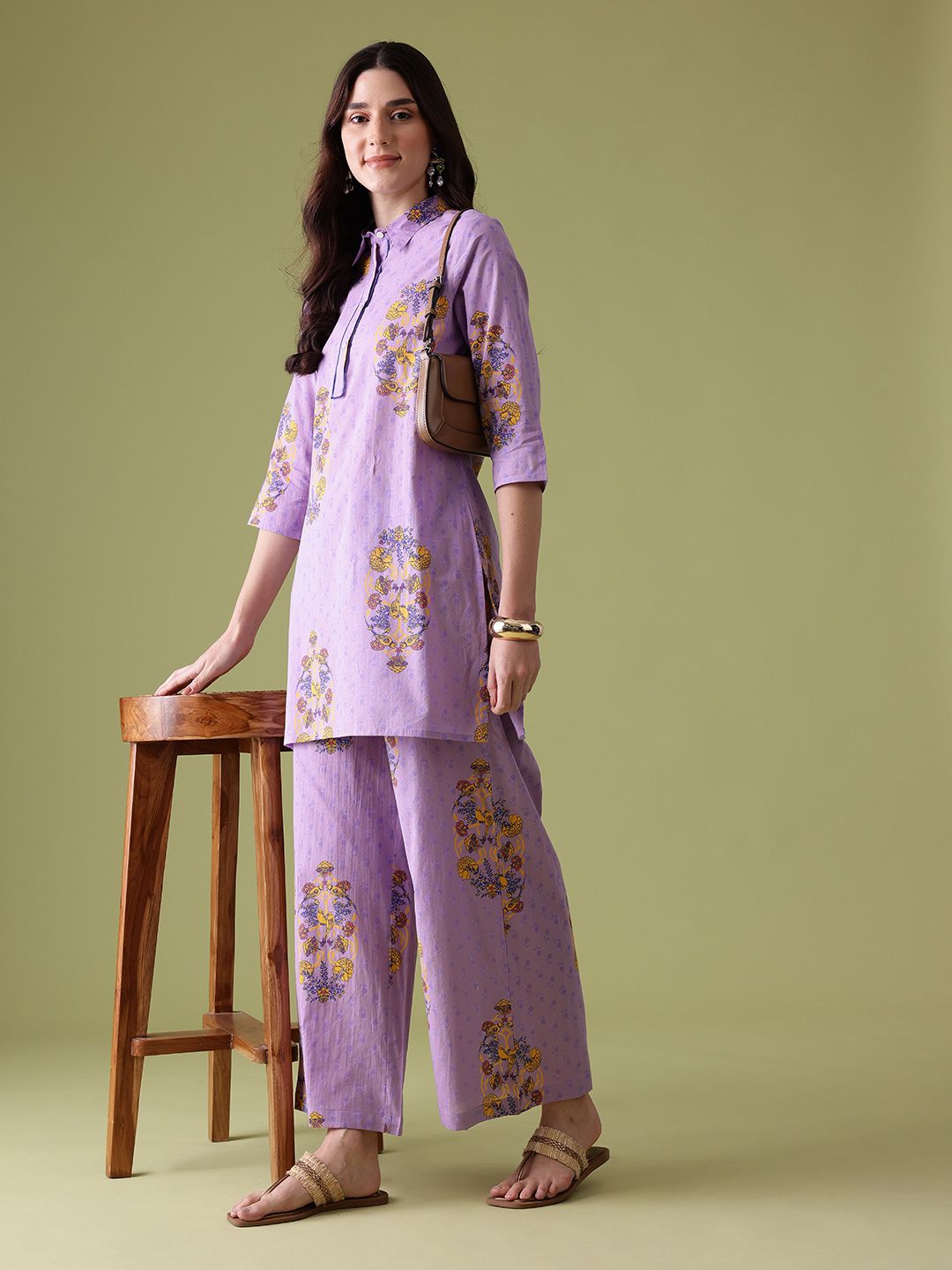 Anouk Floral Print Cotton Kurta with Palazzos