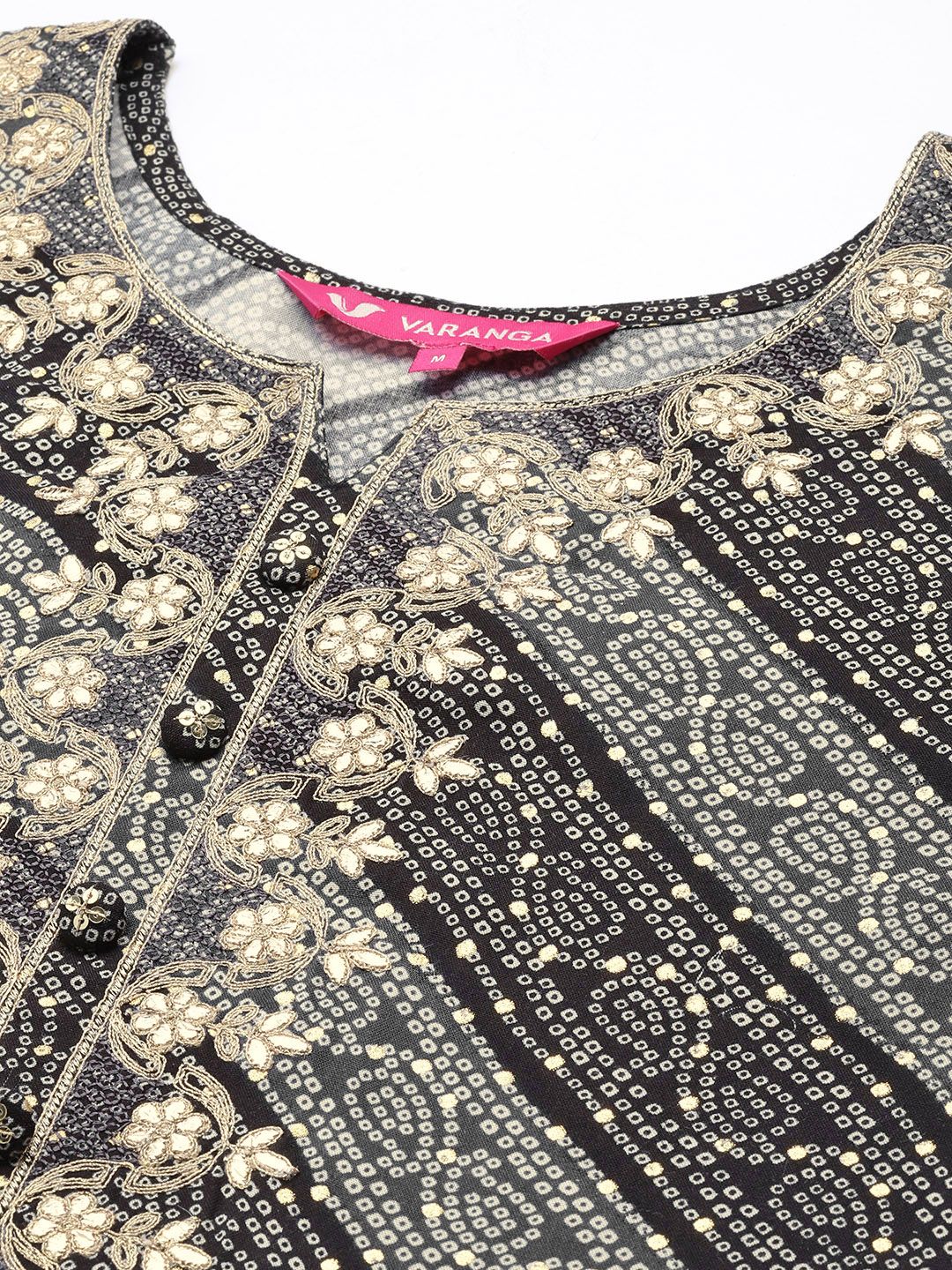 Varanga Women Black & Beige Bandhani Printed Indie Prints Kurta