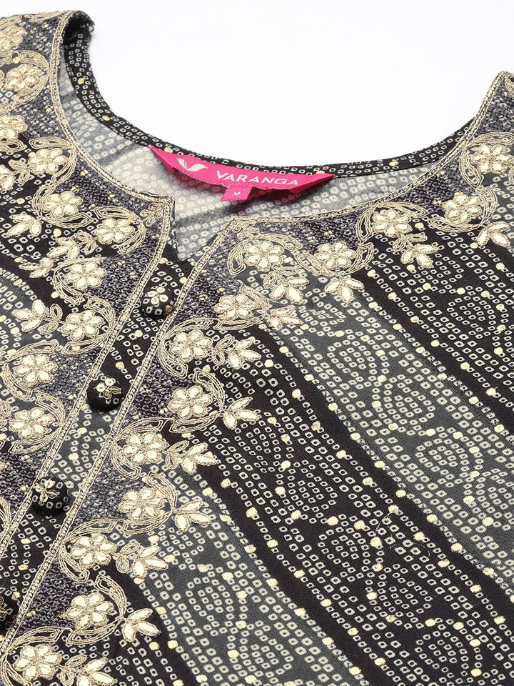 Varanga Women Black & Beige Bandhani Printed Indie Prints Kurta