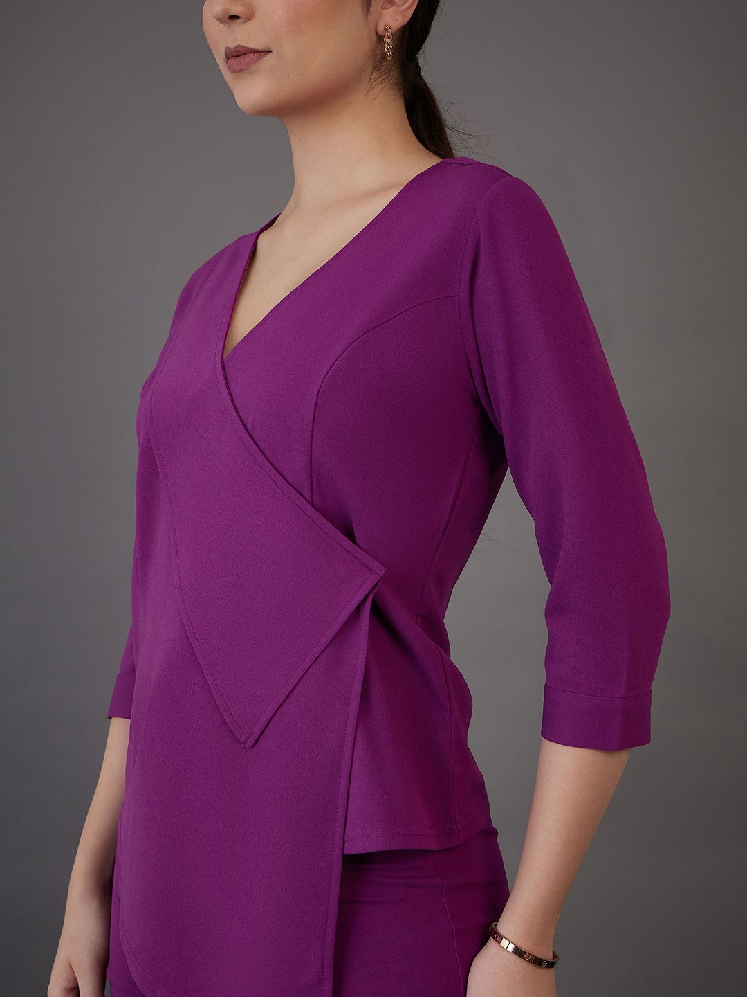SASSAFRAS worklyf Asymmetric Wrap Top With Bell Bottom Trousers
