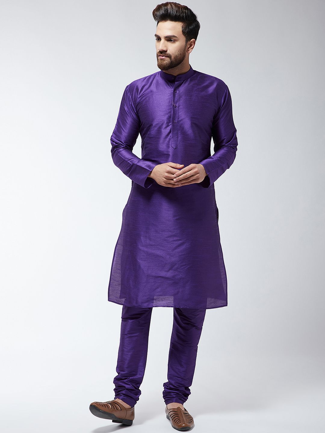 SOJANYA Lelaki Ungu Solid Kurta Lurus