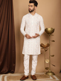 SOJANYA Geometric Embroidered Regular Thread Work Pure Cotton Kurta with Churidar