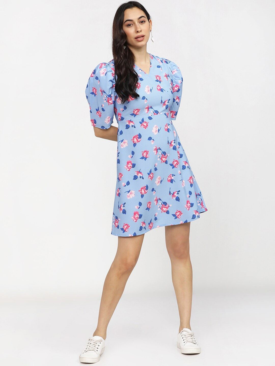 Tokyo Talkies Blue & Pink Floral Dress