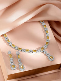 Rubans Rhodium-Plated Yellow Sapphire dan Zirconia Cubic Stone Stone Stone Stone