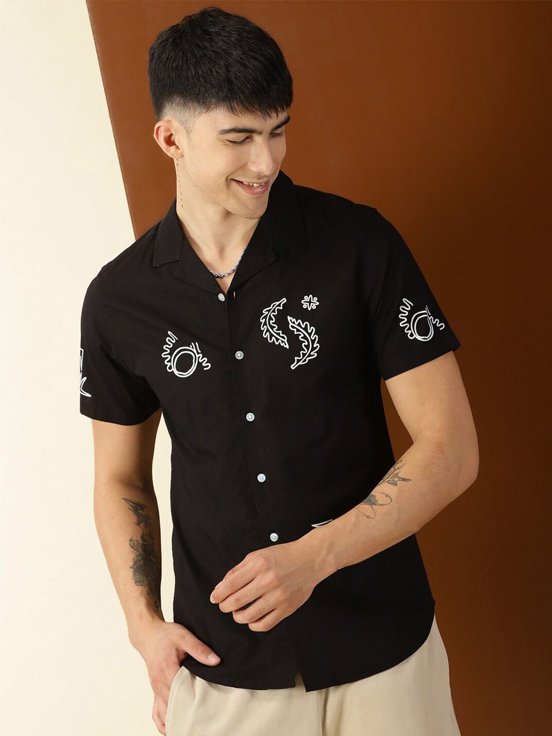 Thomas Scott Liberal Fit Abstract Printed Pure Cotton Casual Shirt