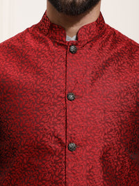 SOJANYA Kurta Lelaki Kelabu & Maroon dengan Jaket Churidar Dan Nehru