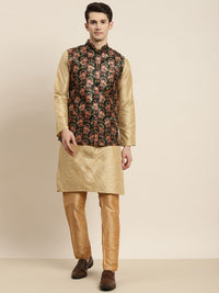 SOJANYA Kurta Emas & Hitam Lelaki dengan Jaket Churidar & Nehru