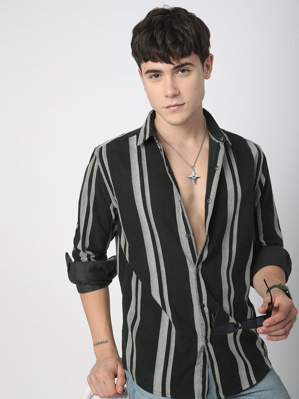 VASTRADO Men Classic Spread Collar Vertical Striped Cotton Casual Shirt