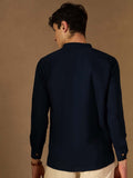 DENNISON Lelaki Navy Blue Solid Straight Pure Cotton Short Kurta
