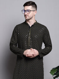 Jompers Mandarin collar Ethnic Motif Embroidered Thread Work Straight Cotton Kurta