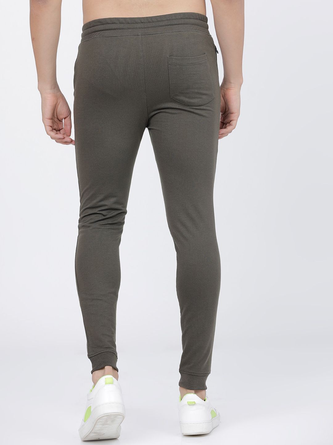 The Indian Garage Co Men Olive Green Solid Slim Fit Printed Joggers