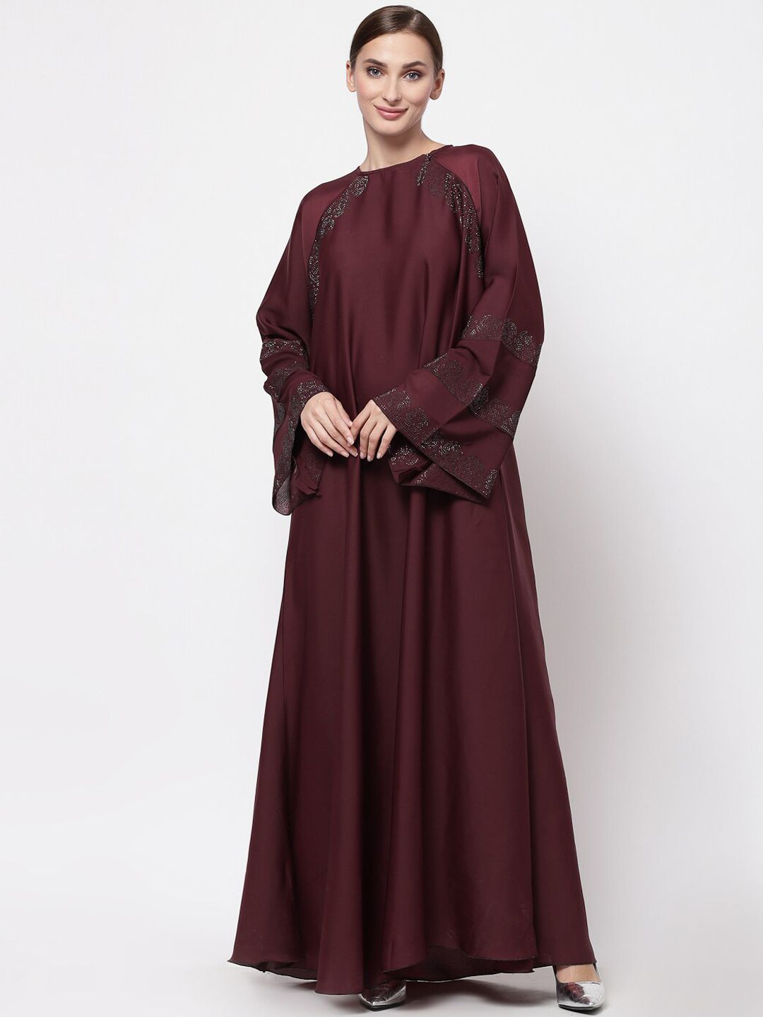 KLOTTHE Women Maroon Embellished Abaya Burqa With Hijab