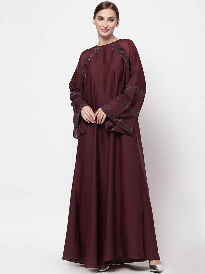KLOTTHE Women Maroon Embellished Abaya Burqa With Hijab