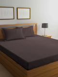 KLOTTHE Kapas Berjalur Coklat Boleh Bernafas 300 TC Cadar Tempat Tidur King Halus dengan 2 Sarung Bantal-250 x 225 cm