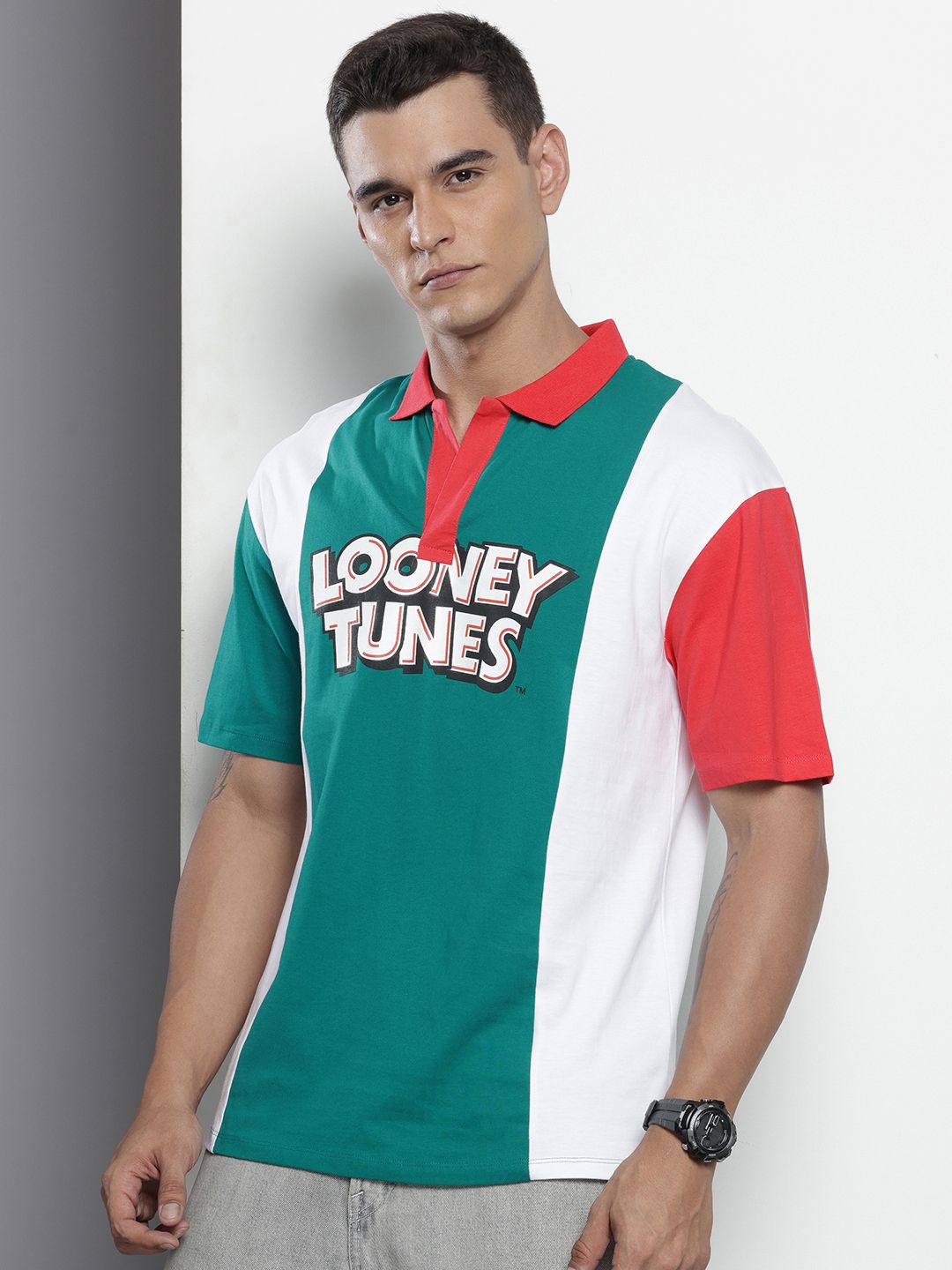 The Indian Garage Co Bugs Bunny Printed Drop-Shoulder Sleeves Pure Cotton Boxy T-shirt