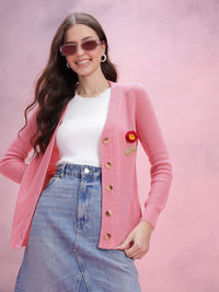 DressBerry Women Ribbed Floral Crochet Acrylic Cardigan