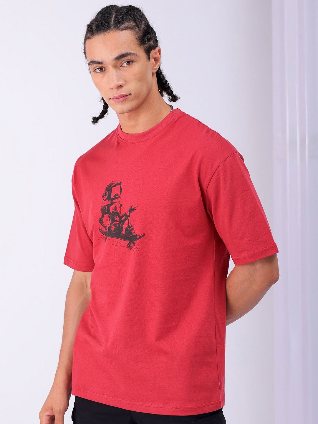The Indian Garage Co Men Back Printed Boxy Oversized Pure Cotton T-shirt
