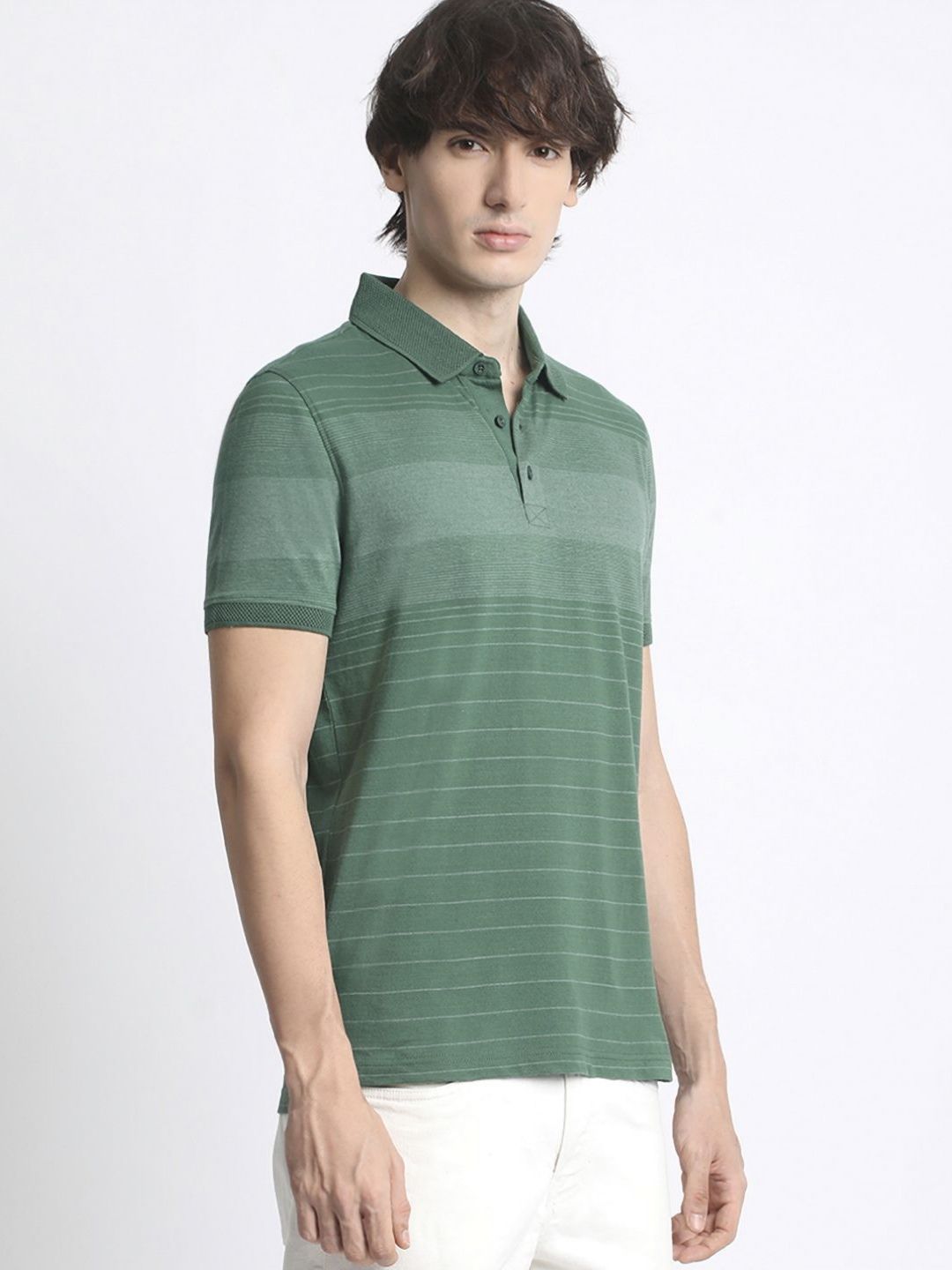 THE BEAR HOUSE Men Striped Polo Collar Slim Fit T-shirt