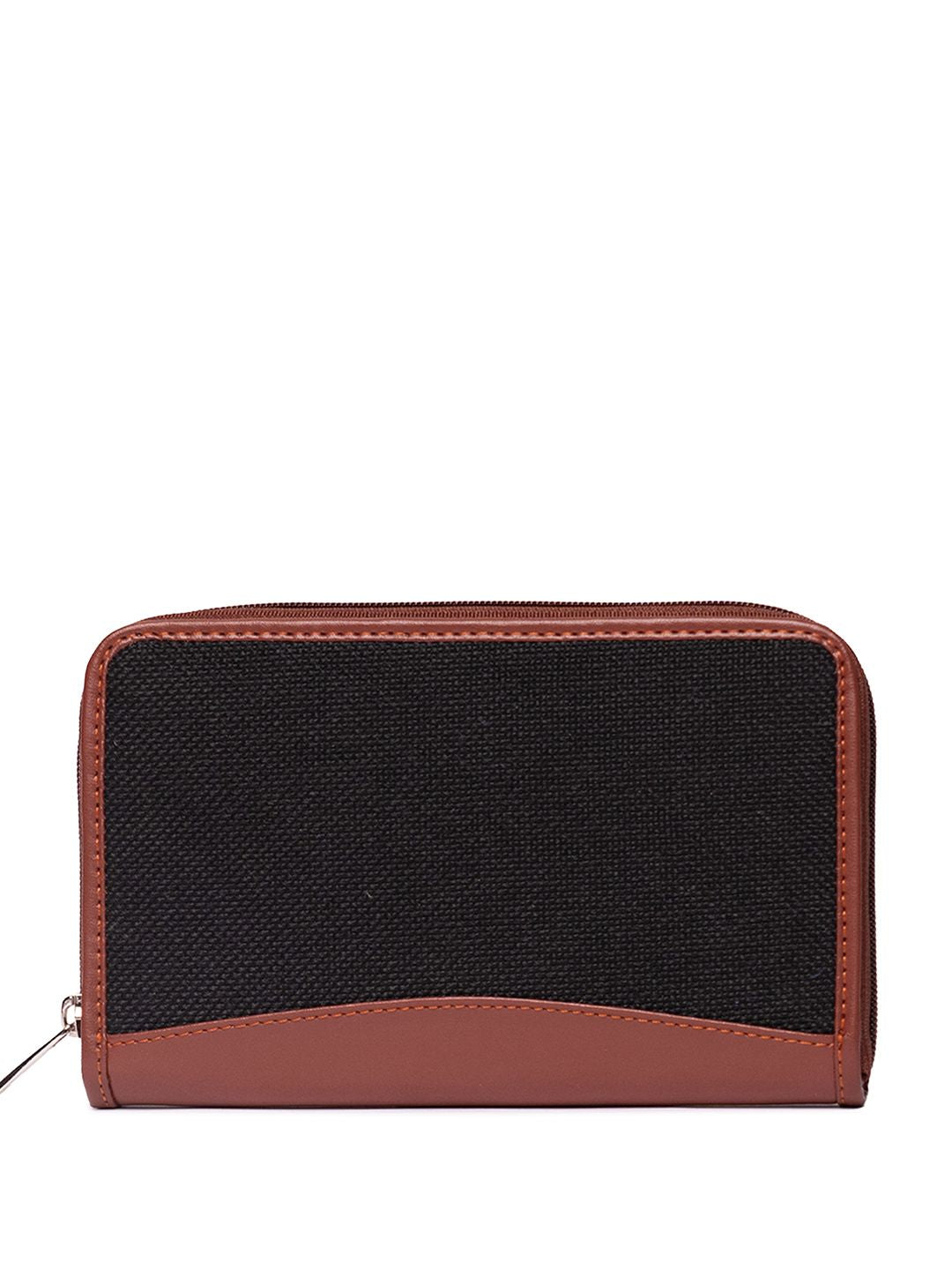 ZOUK Women Black & Brown Solid Vegan Leather Zip Around Wallet