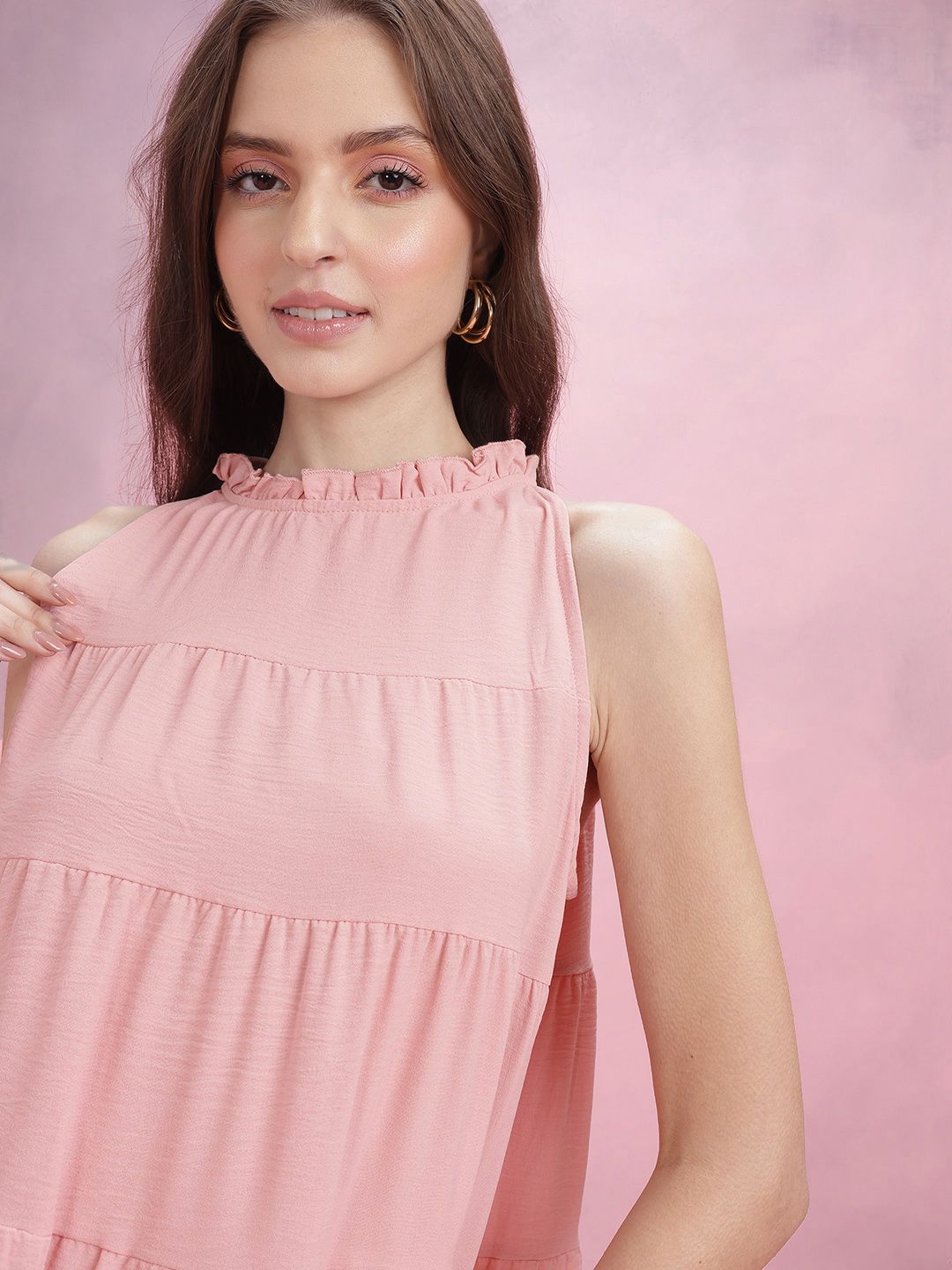 DressBerry Tie-Up Neck Ruffled Tiered Dress