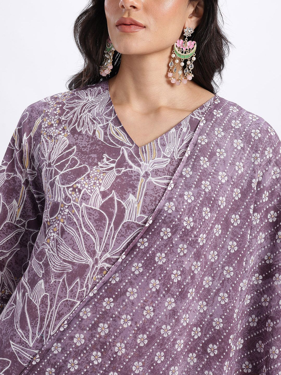 Anouk Floral Printed Pure Cotton Straight Kurta with Trousers & Dupatta