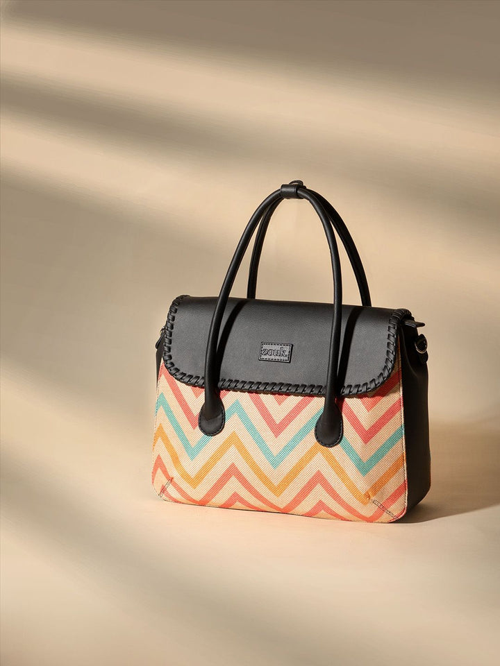 ZOUK Geometric Printed Structured Handheld Bag