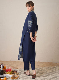 Indo Era Embroidered Three-Quarter Sleeves Pure Cotton Tunic With Trouser