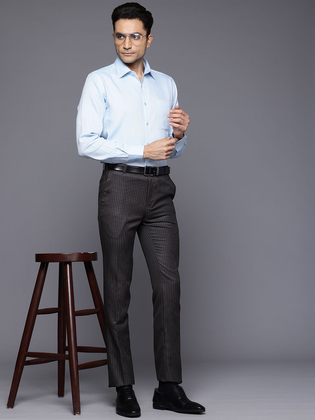 Raymond Men Striped Slim Fit Formal Trousers