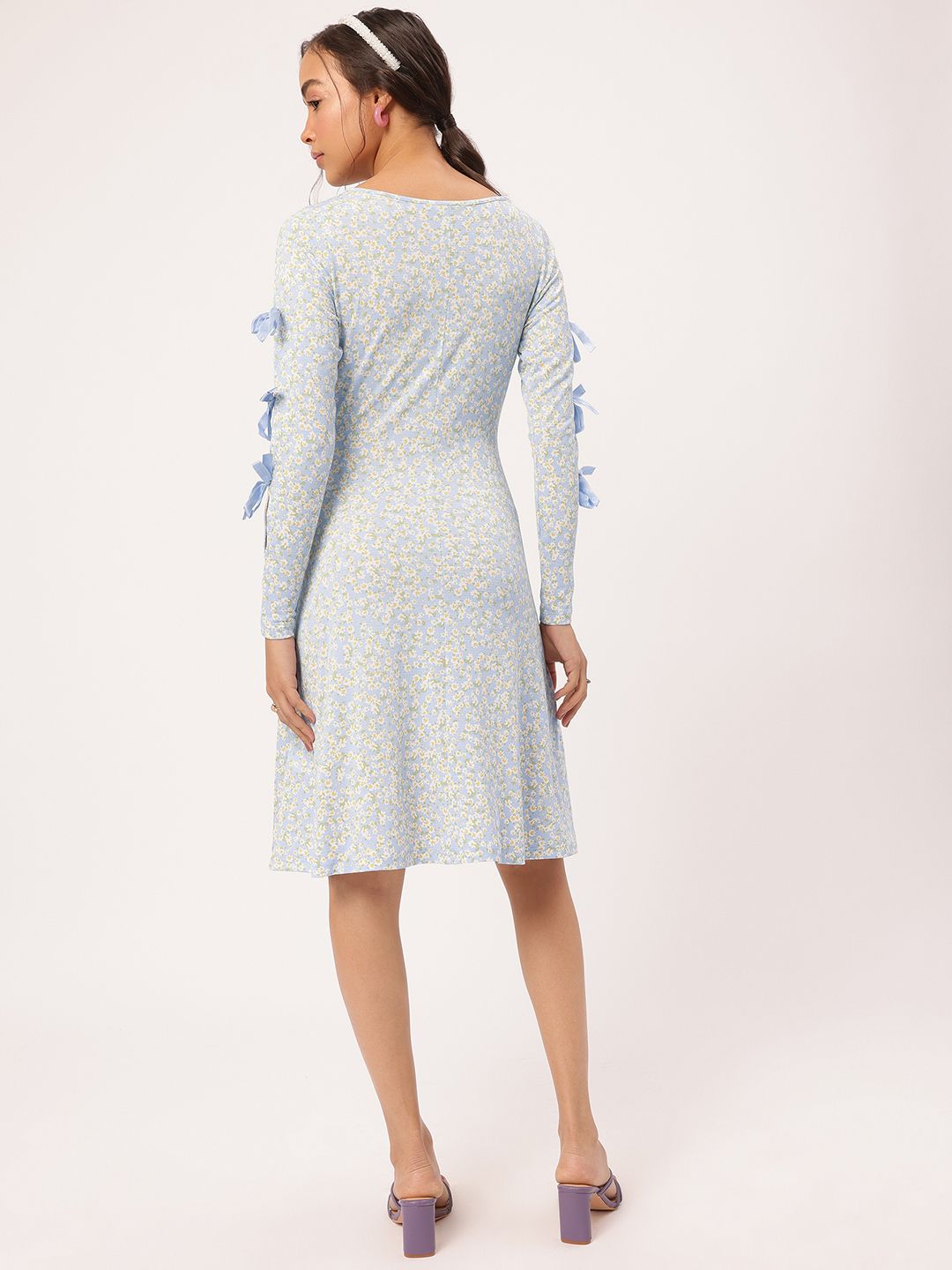 DressBerry Ditsy Florals Ribbon Trim A-Line Dress