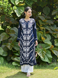 Rumah Chikankari Wanita Navy Blue Modal Chikankari Sulam Kurta