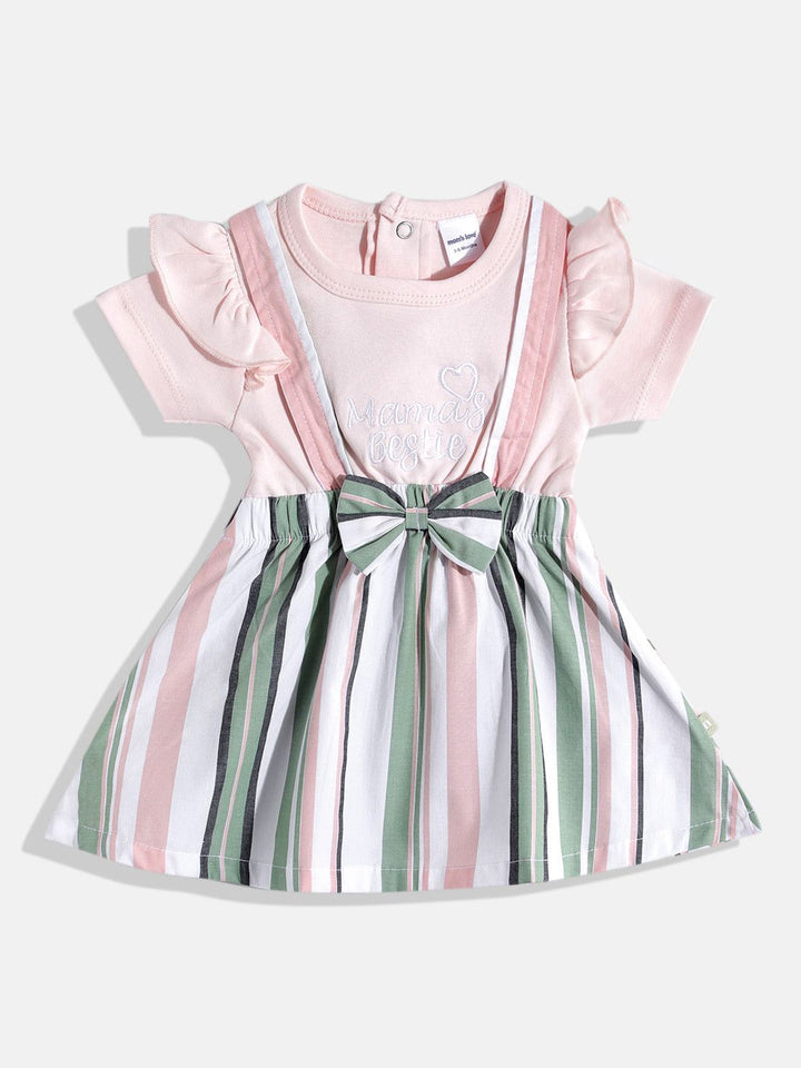 Moms Love Infant Girls Striped Bow Detail Pleated Fit & Flare Dress
