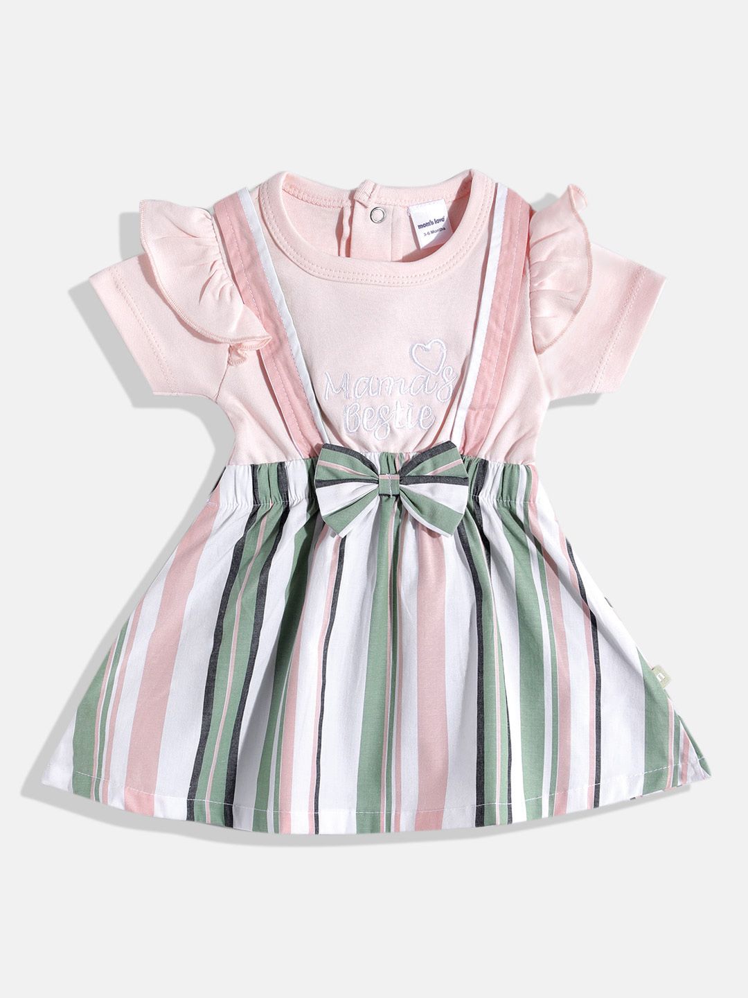 Moms Love Infant Girls Striped Bow Detail Pleated Fit & Flare Dress