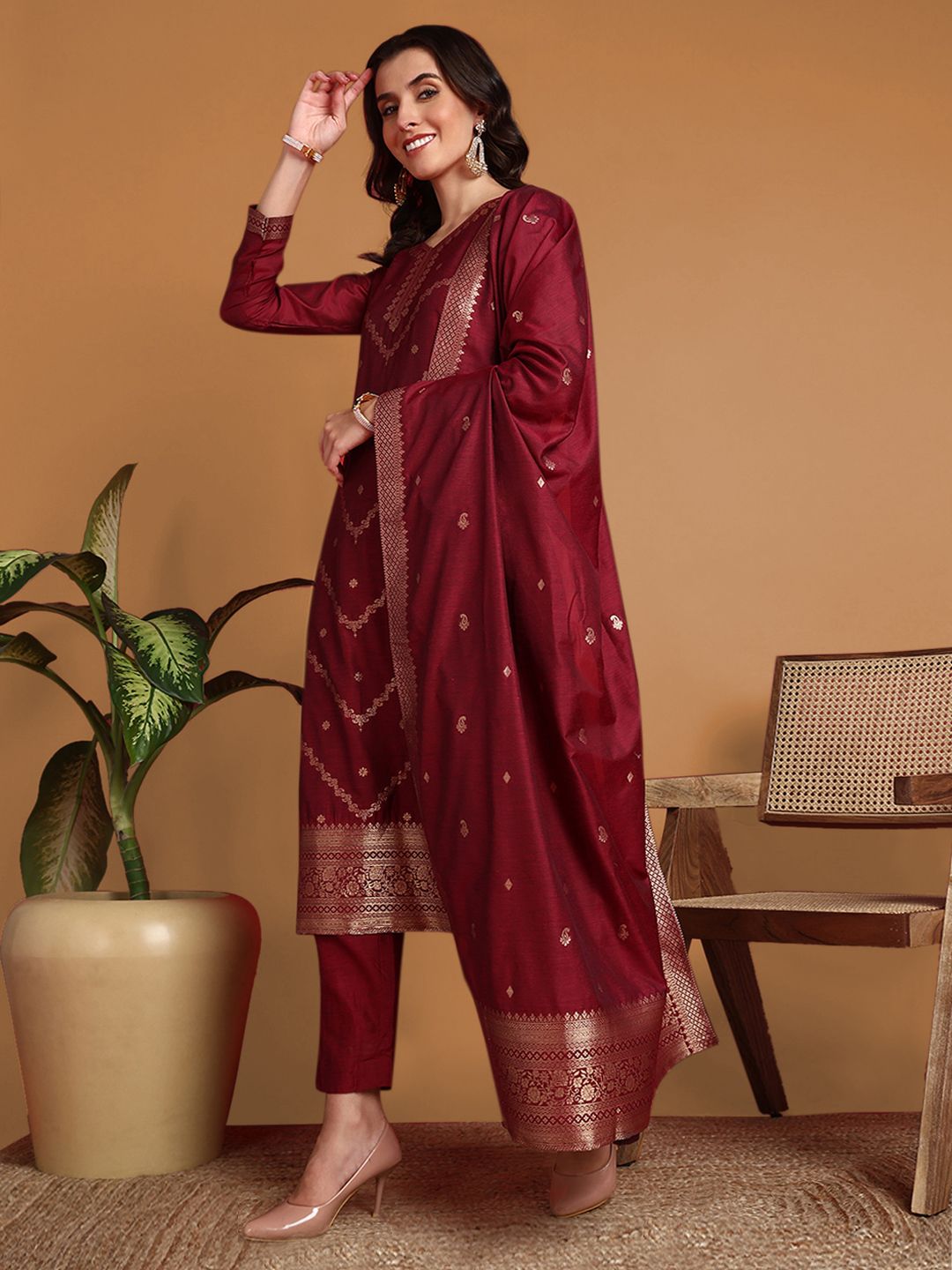 KALINI Ethnic Motifs Regular Kurta with Trousers & Dupatta
