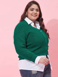 CURVY STREET Women Plus Size Ribbed Acrylic Crop Cardigan
