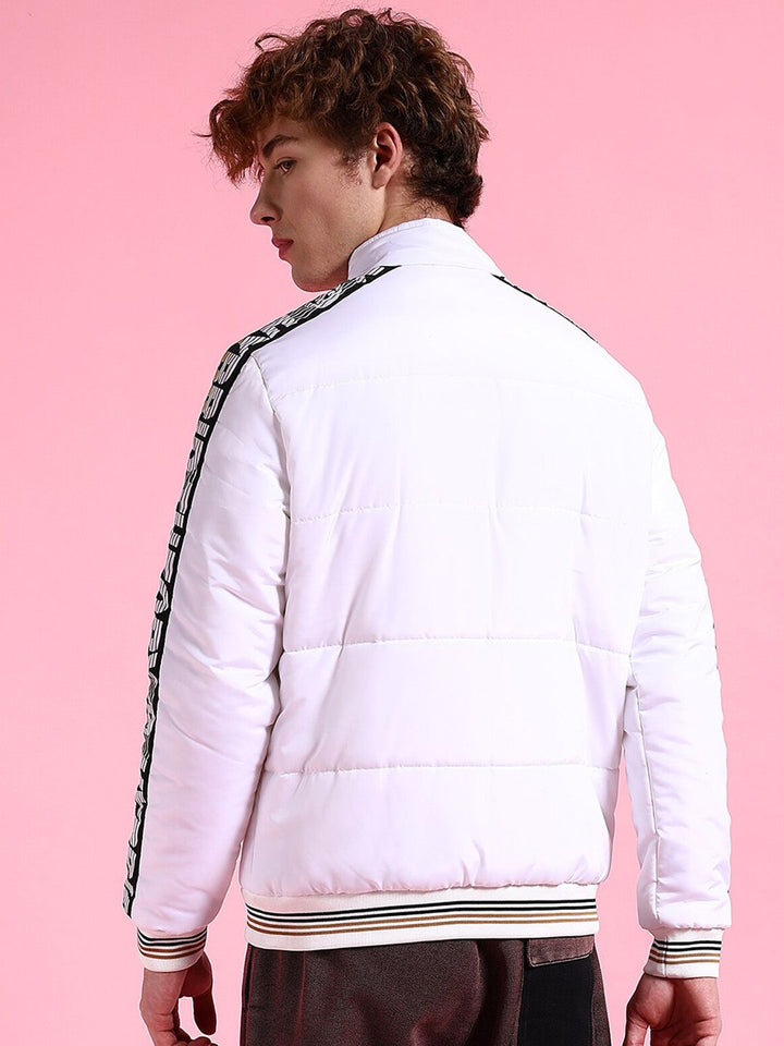 The Indian Garage Co Men White Colourblocked Longline Outdoor Sporty Jacket with Embroidered