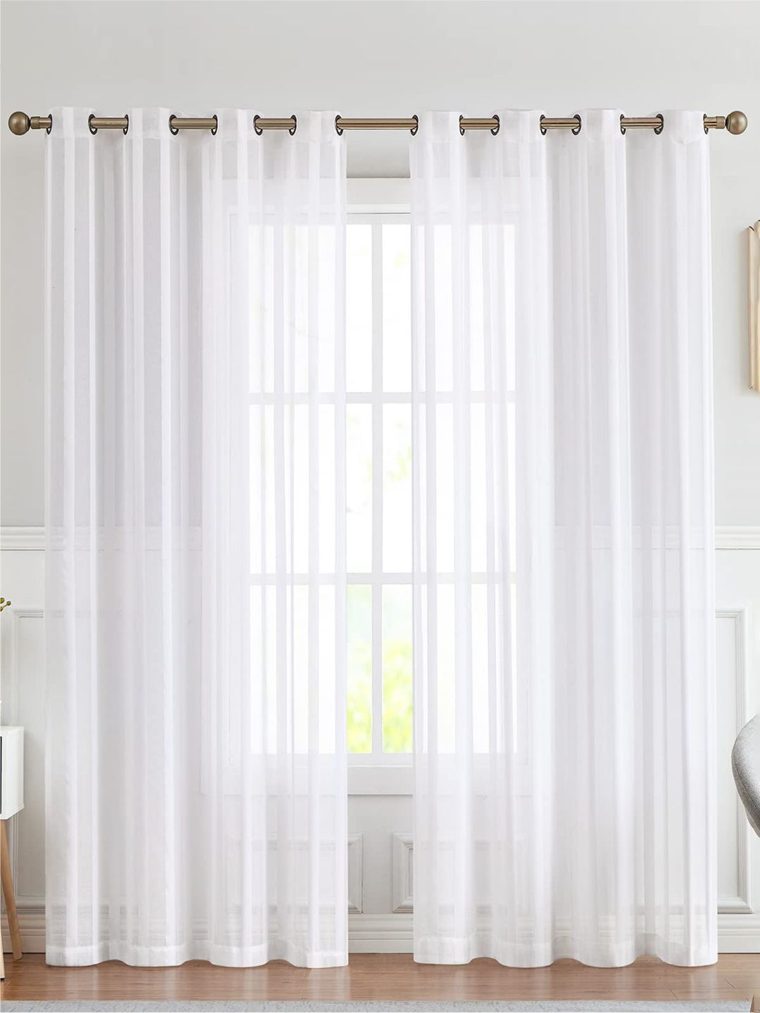 URBAN SPACE White Set of 2 Stiped Sheer Window Curtain