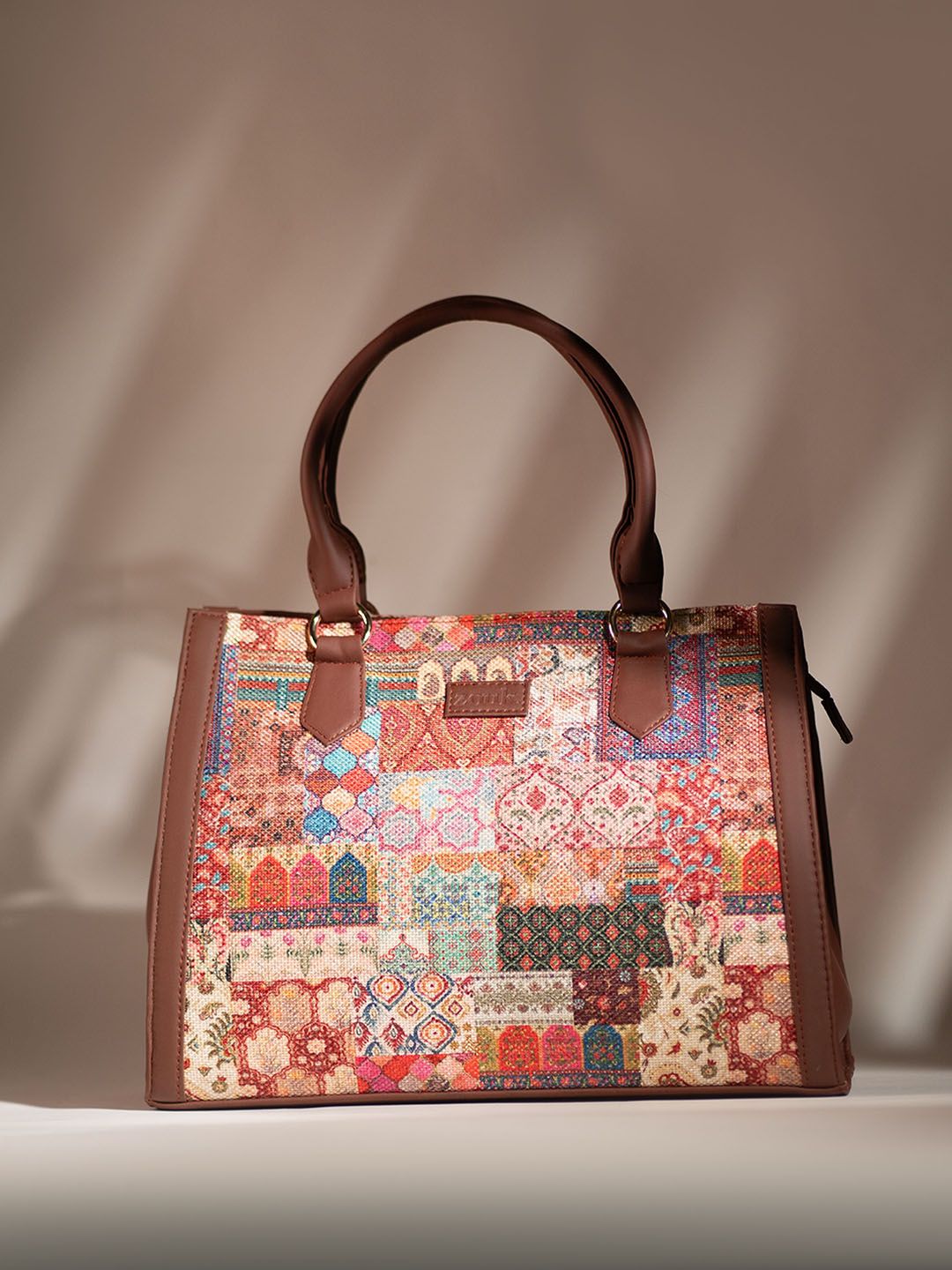 ZOUK Kutch Gamthi Printed Structured Jute Handheld Bag