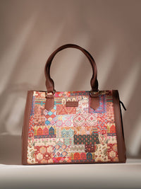 ZOUK Kutch Gamthi Printed Structured Jute Handheld Bag