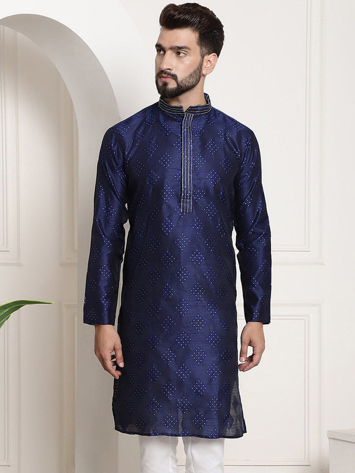 SOJANYA Band Collar Woven Design Kurta