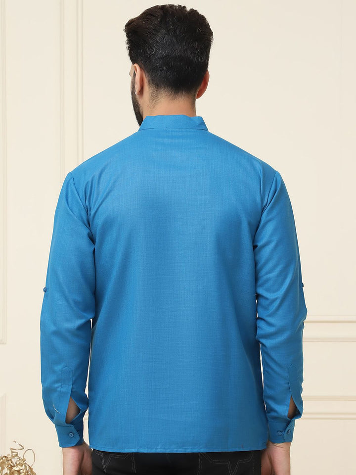 SOJANYA Lengan Roll-Up Kolar Band Kurta Lurus