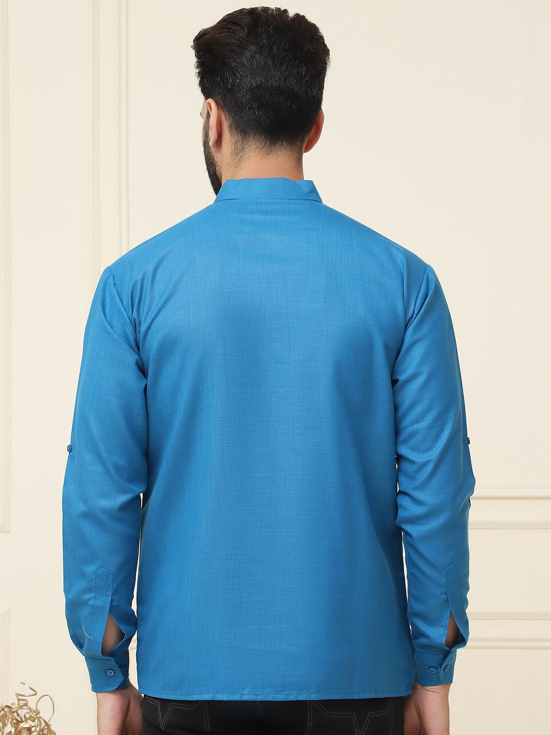 SOJANYA Lengan Roll-Up Kolar Band Kurta Lurus