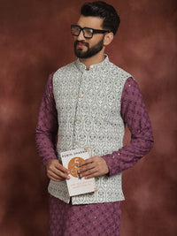 Anouk Thread Work Embroidered Regular Kurta with Churidar & Nehru jacket